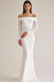 White Chiffon Long Sleeves Sheath Rehearsal Dinner Dress