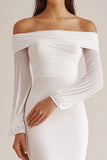 White Chiffon Long Sleeves Sheath Rehearsal Dinner Dress