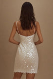 Sparkly Sequined Bodycon Spaghetti Straps Little White Dress