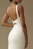 White Sweetheart Mermaid Backless Long Rehearsal Dinner Dress with Slit