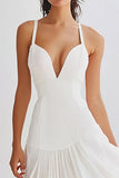 White A Line Chiffon Ruffled Long Rehearsal Dinner Dress