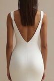 White Satin Mermaid V Neck Long Rehearsal Dinner Dress with Slit