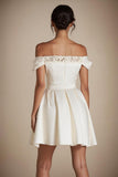 Satin Mini Off the Shoulder A Line Little White Dress