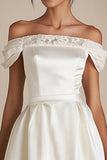 Satin Mini Off the Shoulder A Line Little White Dress