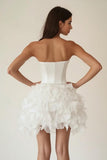 Satin Strapless Sweetheart Satin A Line Little White Dress with Ruffles