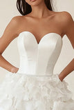 Satin Strapless Sweetheart Satin A Line Little White Dress with Ruffles