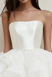Satin Ruffled Strapless A Line Mini Little White Dress