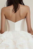 Satin Ruffled Strapless A Line Mini Little White Dress