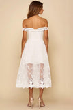 Off the Shoulder White A Line Lace Long Rehearsal Dinner Dress