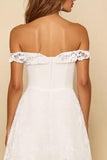 Off the Shoulder White A Line Lace Long Rehearsal Dinner Dress