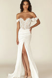 White Mermaid Satin Sweetheart Long Rehearsal Dinner Dress with Slit