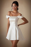 A Line Off the Shoulder Satin Mini Little White Dress