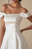 A Line Off the Shoulder Satin Mini Little White Dress