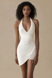 Bodycon V-Neck Ruched Mini Little White Dress
