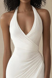 Bodycon V-Neck Ruched Mini Little White Dress
