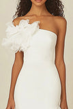 White Sheath Ruffled Long Rehearsal Dinner Dress