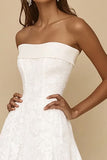 White A Line Strapless Tea Length Rehearsal Dinner Dress
