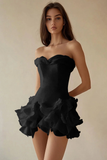 A Line Strapless Ruffled Mini Little White Dress