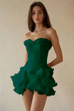 A Line Strapless Ruffled Mini Little White Dress