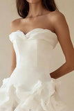 A Line Strapless Ruffled Strapless Mini Little White Dress