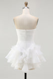 A Line Strapless Ruffled Mini Little White Dress