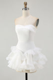 White Strapless A Line Ruffled Mini Little White Dress