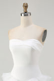 White Strapless A Line Ruffled Mini Little White Dress