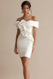Sheath Ruffled Off the Shoulder Mini Little White Dress