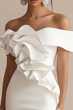 Sheath Ruffled Off the Shoulder Mini Little White Dress