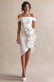 Sheath Off the Shoulder Asymmetrical Little White Dress with Ruffles