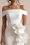 Sheath Off the Shoulder Asymmetrical Little White Dress with Ruffles
