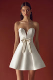 Cute A Line Strapless Mini  Little White Dress with Bow