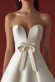 Cute A Line Strapless Mini  Little White Dress with Bow