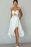 White Sweetheart A Line Satin Cut Out Graduation Dress with Slit
