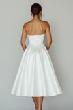 White Sweetheart A Line Satin Cut Out Graduation Dress with Slit