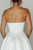 White Sweetheart A Line Satin Cut Out Graduation Dress with Slit