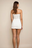 White Mini Bodycon Satin Graduation Dress with Beading