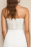 White Mini Bodycon Satin Graduation Dress with Beading