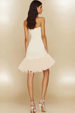 White Strapless Bodycon Ruffled Asymmetrical Graduation Dress