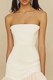 White Strapless Bodycon Ruffled Asymmetrical Graduation Dress