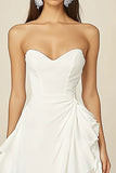 White Chiffon Strapless A Line Short Graduation Dress with Ruffles