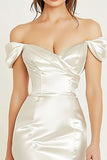 White Off the Shoulder Satin Mini Bodycon Graduation Dress