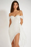Sparkly White Bodycon Sequined Asymmetrical Graduation Dress with Ruffles