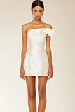 White Satin Bodycon One Shoulder Mini Graduation Dress