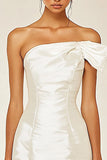 White Satin Bodycon One Shoulder Mini Graduation Dress