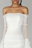 White Mermaid Ruffled Long Graduation Dress with Sleeves