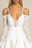 Cute White Bodycon Cold Shoulder Mini Graduation Dress with Lace