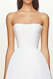 White Ruched Chiffon A Line Asymmetrical Graduation Dress with Ruffles