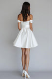 White A Line Mini Off the Shoulder Satin Graduation Dress