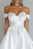 White A Line Mini Off the Shoulder Satin Graduation Dress